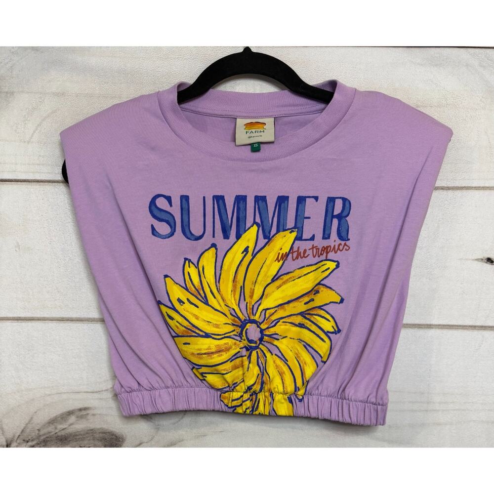 FARM Rio Lavender Cropped Tank with Yellow Floral Graphic